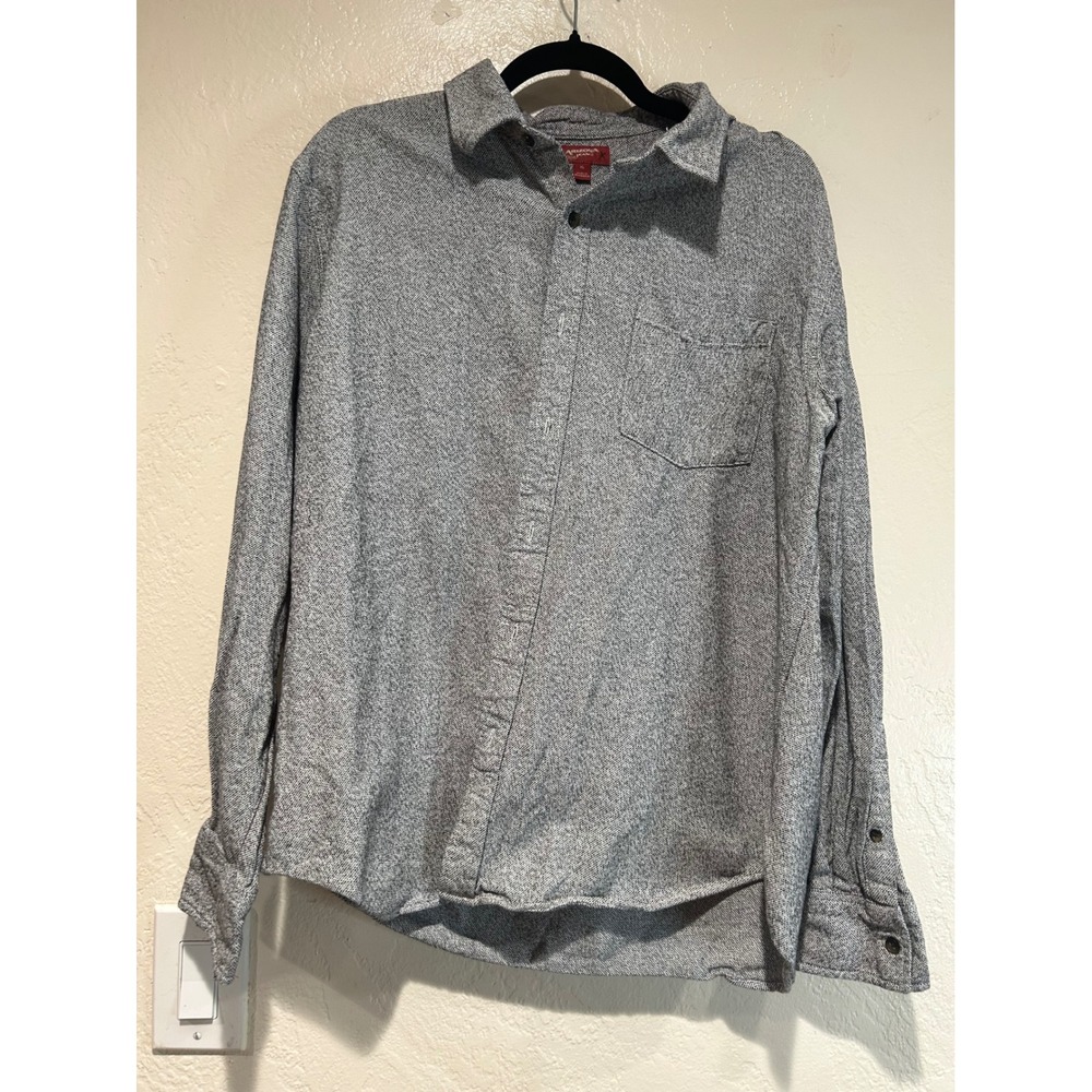 Arizona Jean Co Mens XL Gray White Textured Cotton Long Sleeve Button Down Shirt